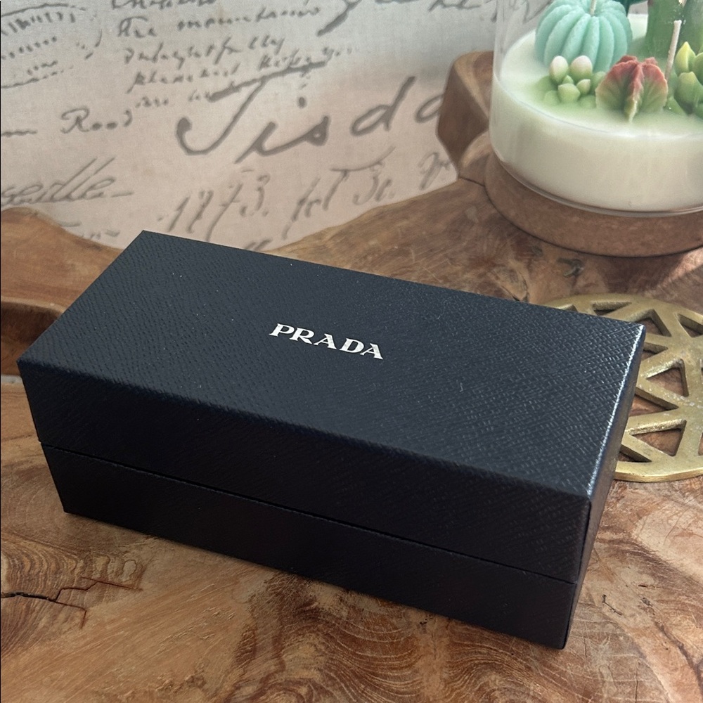 Prada Black Sunglasses Accessory Box with White Logo and cloth